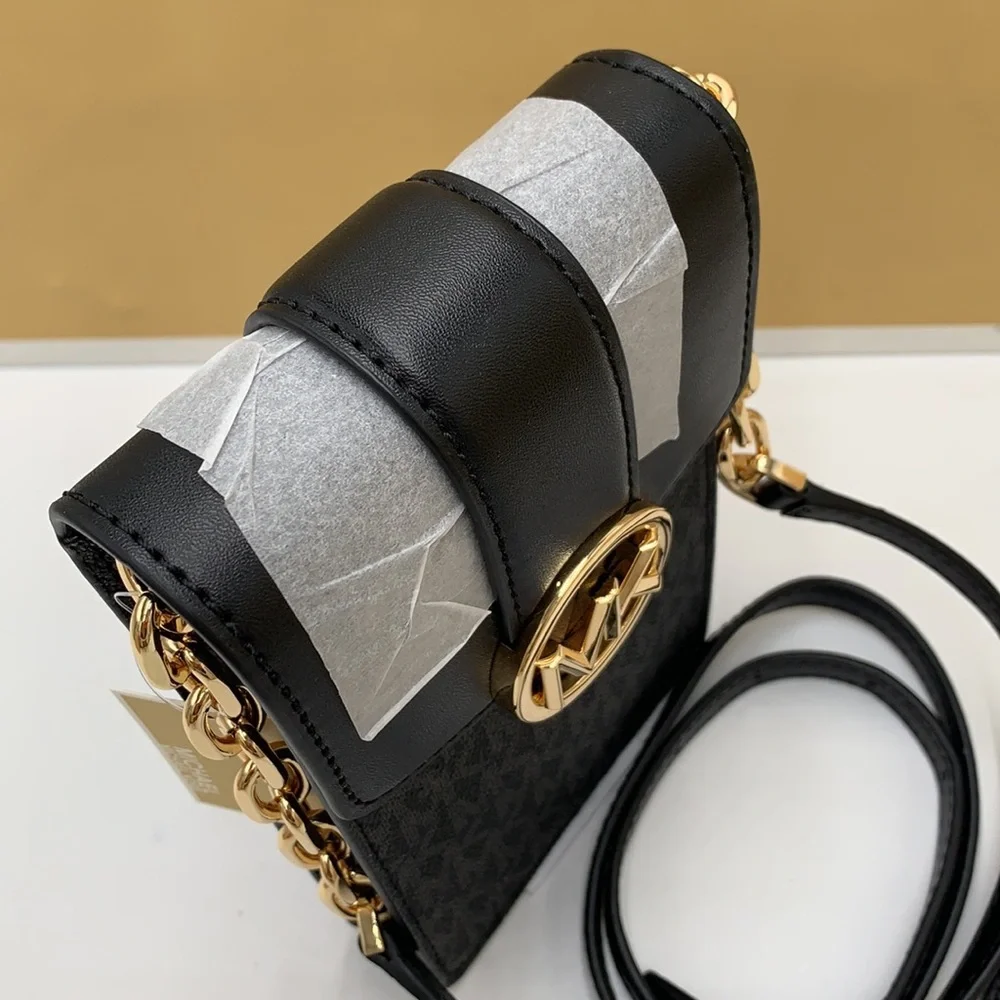 NWT MICHAEL KORS CARMEN SMALL NORTH SOUTH PHONE XBODY BLACK SIGNATURE MULTI COLO